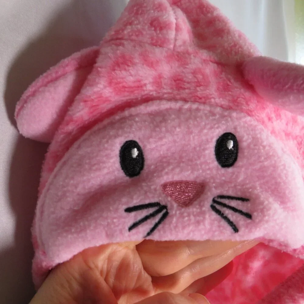 Baby Pink Cat Animal Print w hood, footed bodysuit, long tail Costume